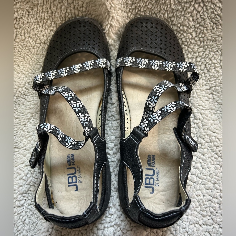 JBU black flowers sandals 9.5W